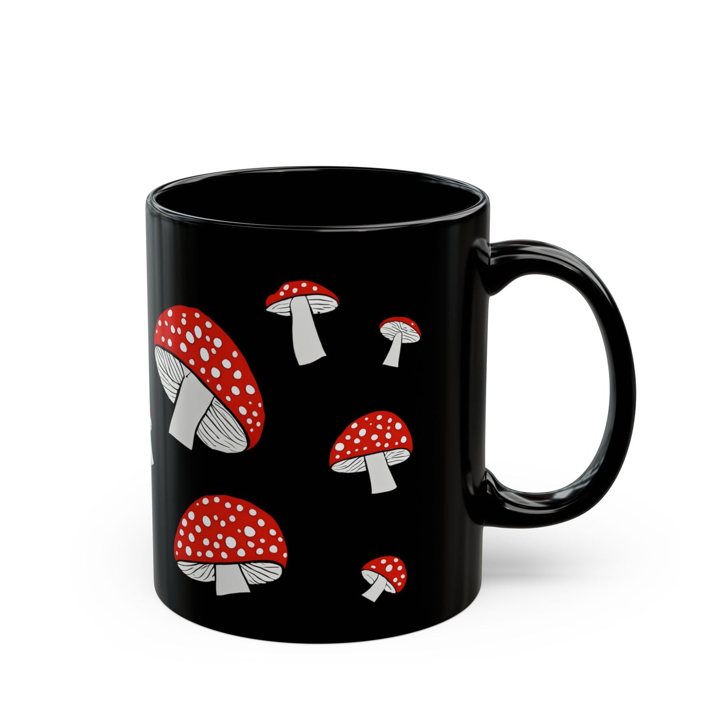 Cottagecore Cozy Vintage Spotted Mushroom Pattern Black Mug (11oz)