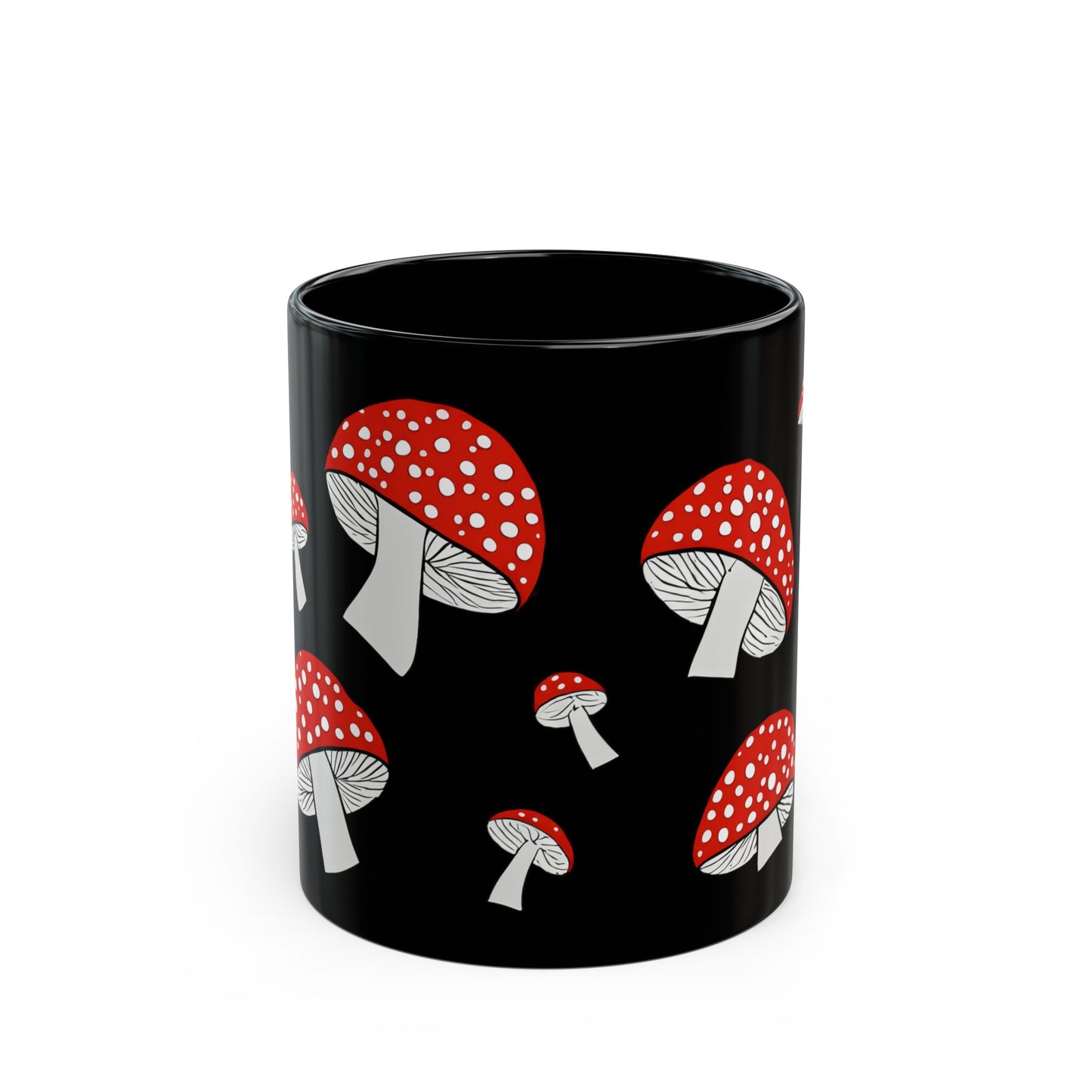 Cottagecore Cozy Vintage Spotted Mushroom Pattern Black Mug (11oz)