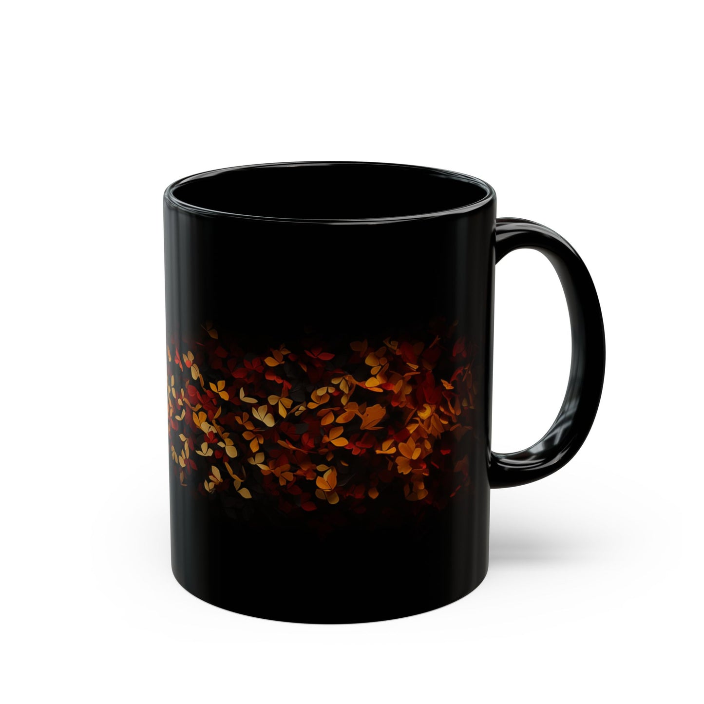 Falling Leaves Warm Drinks Seasonal Cozy Mug - Black Mug (11oz)