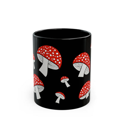 Cottagecore Cozy Vintage Spotted Mushroom Pattern Black Mug (11oz)