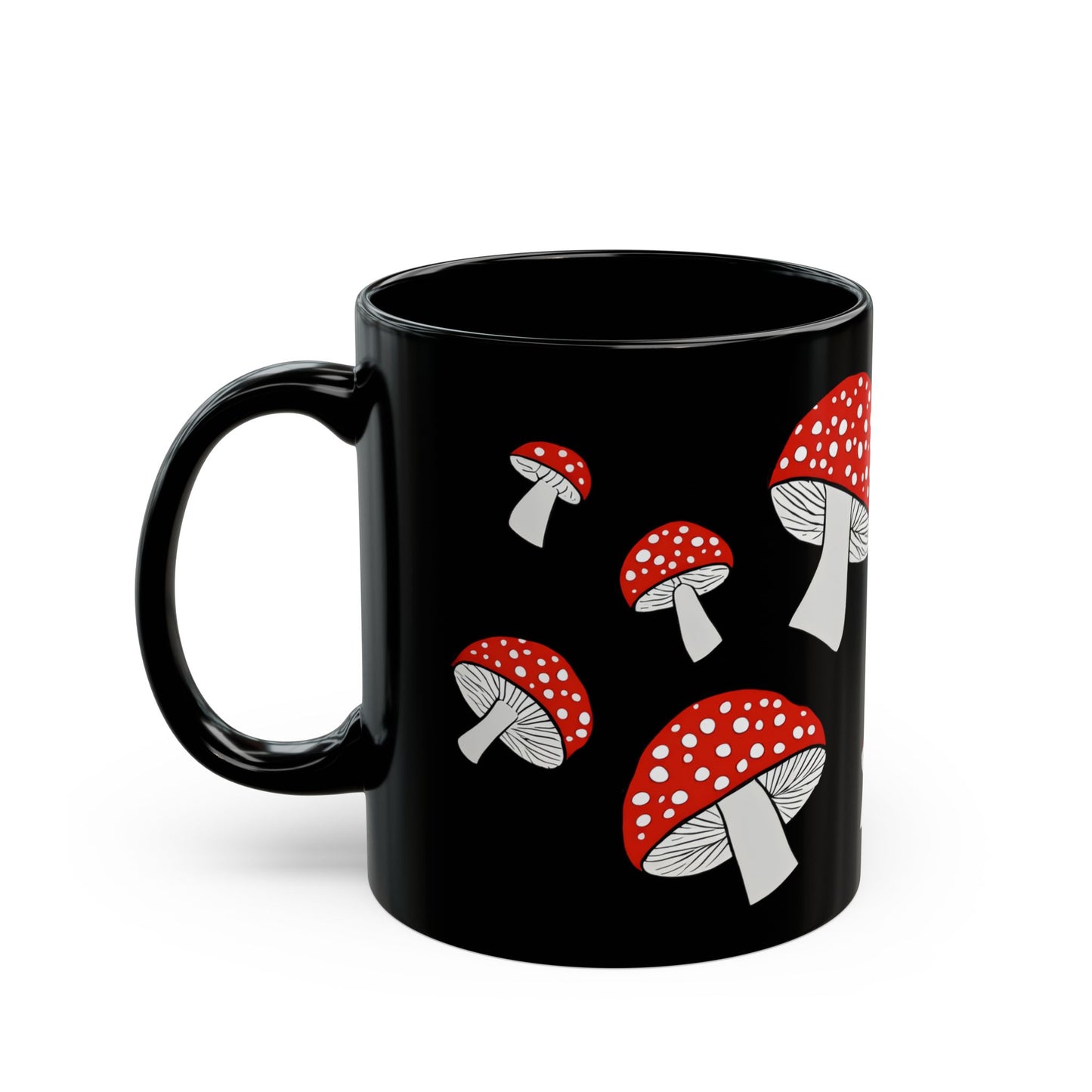 Cottagecore Cozy Vintage Spotted Mushroom Pattern Black Mug (11oz)