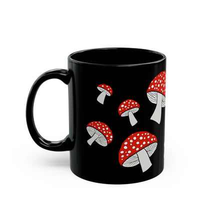 Cottagecore Cozy Vintage Spotted Mushroom Pattern Black Mug (11oz)