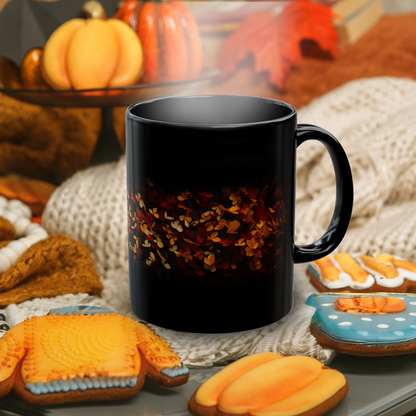 Falling Leaves Warm Drinks Seasonal Cozy Mug - Black Mug (11oz)